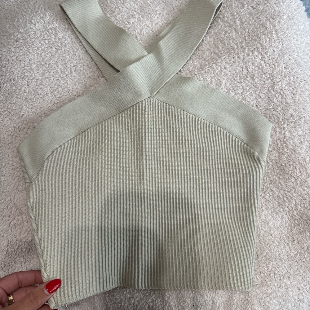 Aritzia Green Ribbed Bustier Crop Top